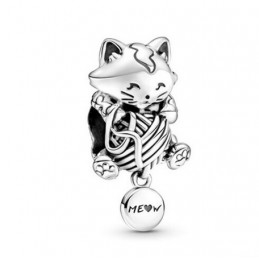 Charm chat pelote de laine argent pour bracelet
