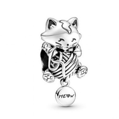 Charm chat pelote de laine argent pour bracelet