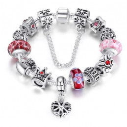 Lot bracelet avec Charm  cylindre coeur murano couronne rose argent 20 cm