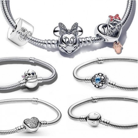 Bracelet pour charm argent stitch minnie mickey flocon chevron