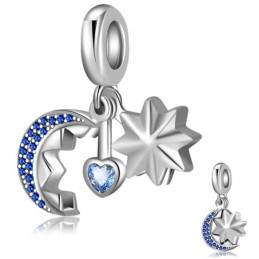 Charm lune étoile coeur bleu argent pour bracelet