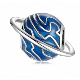 Charm planète bleu anneau argent pour bracelet