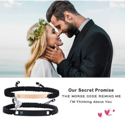 Bracelet personnalisable couple tressé coeur pierre ajustable