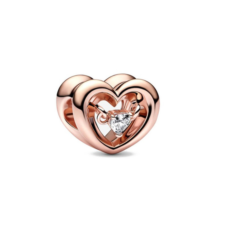 Charm double coeur strass or rose pour bracelet