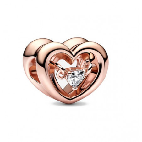 Charm double coeur strass or rose pour bracelet