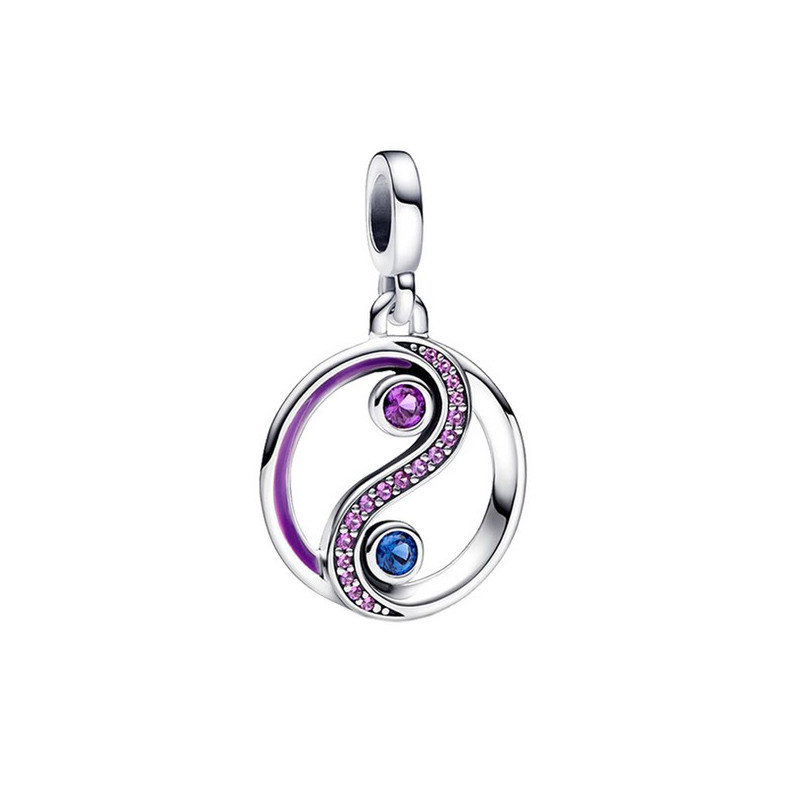 Charm cercle ying yang bleu violet argent compatible me
