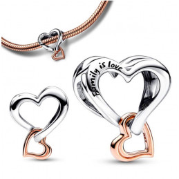 Charms double coeur famille amour argent or rose pour bracelet