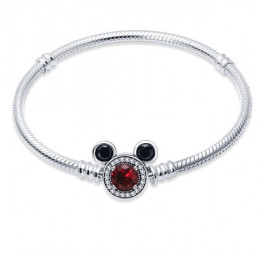 Bracelet pour charm argent mickey pierre rouge chevron