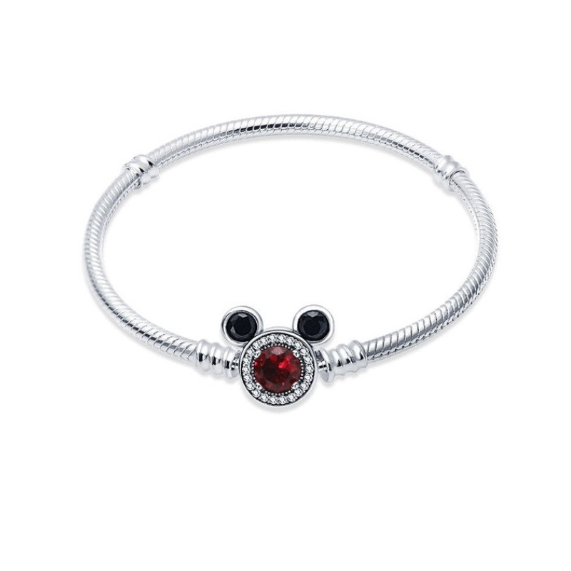 Bracelet pour charm argent mickey pierre rouge chevron