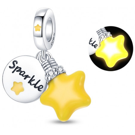 Charm phosphorescent étoile jaune brillante argent pour bracelet