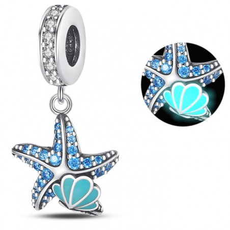 Charm phosphorescent étoile de mer strass bleu argent pour bracelet