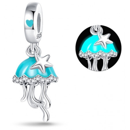 Charm phosphorescent méduse étoile de mer argent pour bracelet