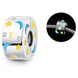 Charm séparateur clip phosphorescent lune étoile pour bracelet argent