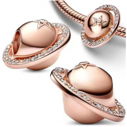 Charm sphère planète anneau saturne or rose pour bracelet
