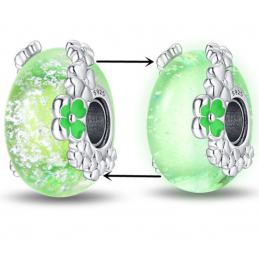 Charm séparateur espaceur phosphorescent murano fleur verte argent pour bracelet
