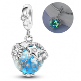Charm phosphorescent sphère étoile bleue argent pour bracelet