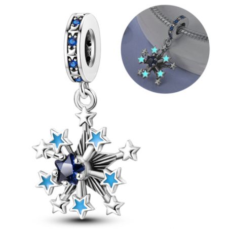 Charm phosphorescent étoiles filantes bleues argent pour bracelet