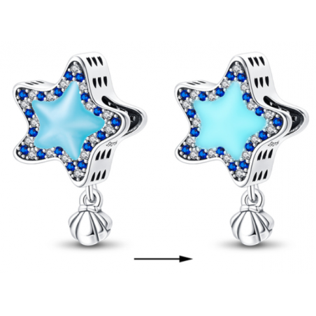 Charm phosphorescent coquillage étoile de mer bleue argent pour bracelet
