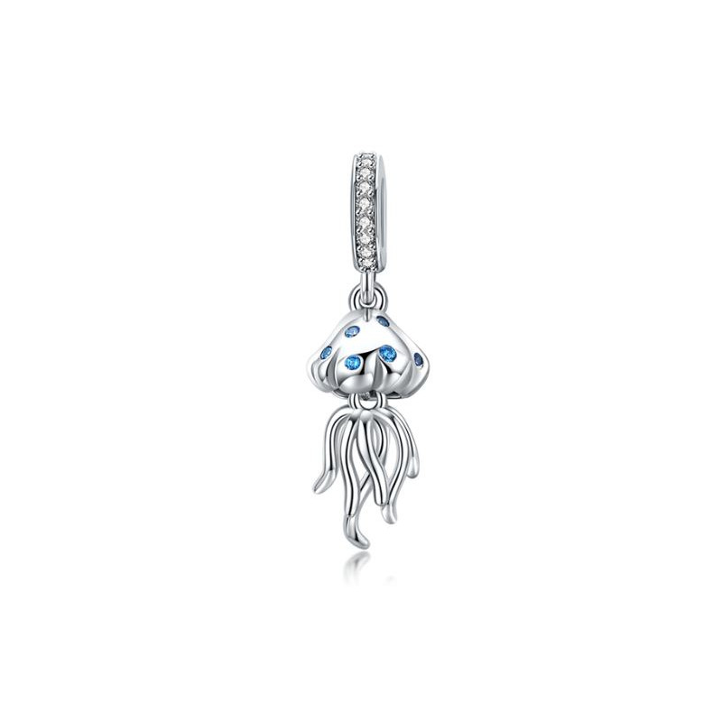 Charm méduse océan strass bleu argent pour bracelet