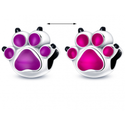 Charm patte de chien rose violet dynamique argent pour bracelet