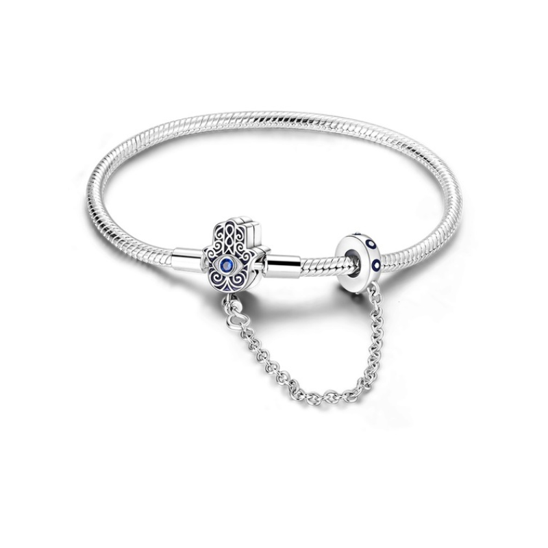 Bracelet pour charm argent main strass bleu chaine