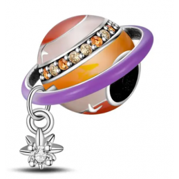Charm planète saturne anneau violet perle étoile argent pour bracelet