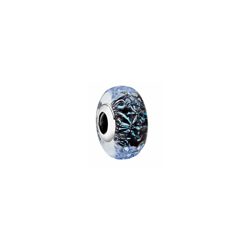 Charm séparateur bleu noir murano bosselé argent pour bracelet