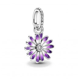 Charm pendentif fleur violette blanche argent pour bracelet