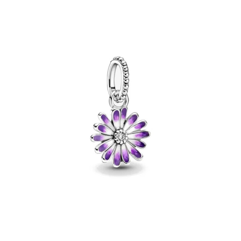 Charm pendentif fleur violette blanche argent pour bracelet