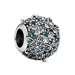 Charm sphère fleur strass bleu blanc argent pour bracelet