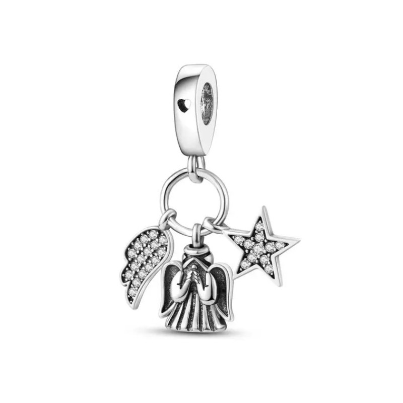 Charm ange aile étoile strass blanc argent pour bracelet