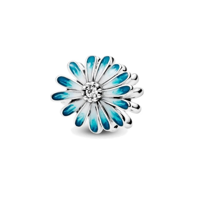 Charm fleur bleue et blanche argent pour bracelet