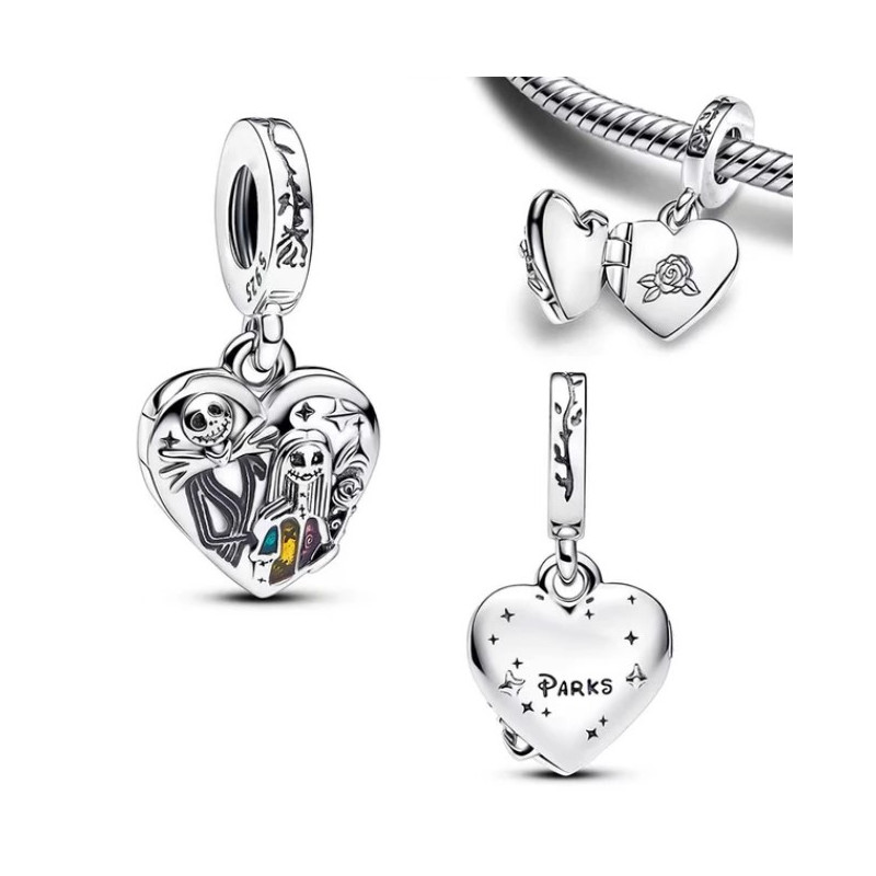 Charm coeur sally et jack rose argent pour bracelet