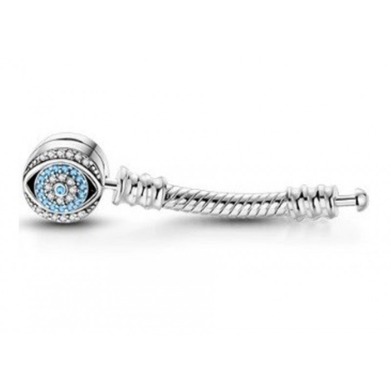 Extension rallonge argent rond oeil strass bleu pour bracelet