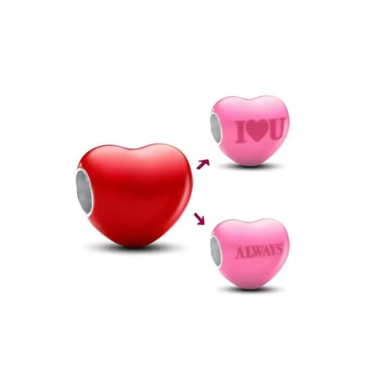 Charm coeur rouge rose Je t'aime pour toujours argent pour bracelet