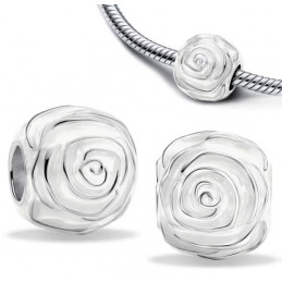 Charm fleur rose  blanche argent pour bracelet