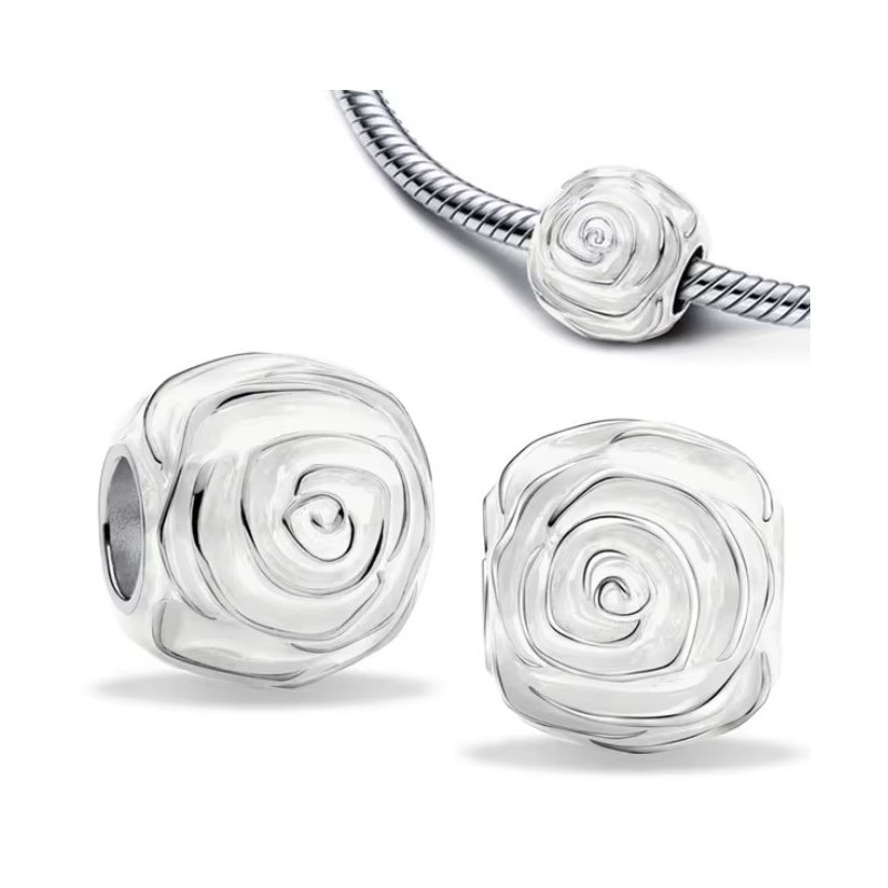 Charm fleur rose  blanche argent pour bracelet