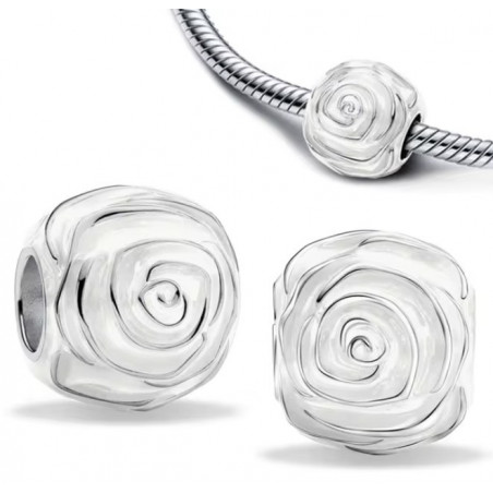 Charm fleur rose  blanche argent pour bracelet