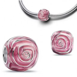 Charm fleur rose argent pour bracelet