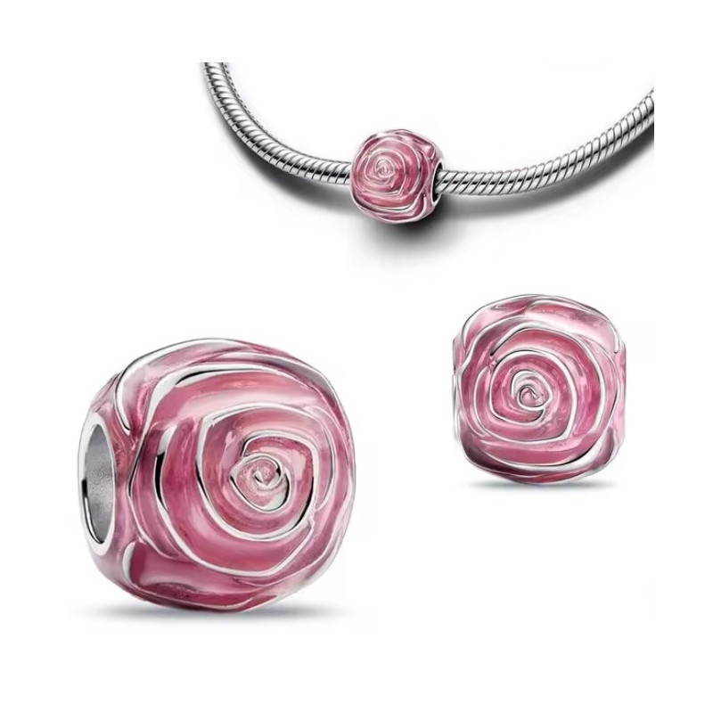 Charm fleur rose argent pour bracelet