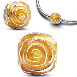 Charm fleur rose jaune argent pour bracelet