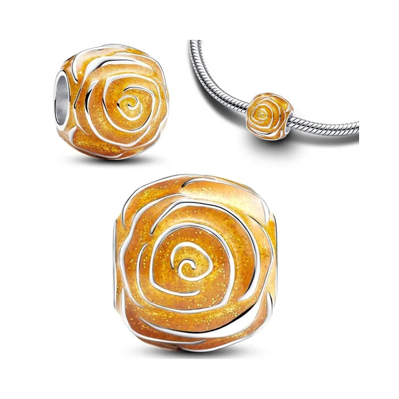 Charm fleur rose jaune argent pour bracelet