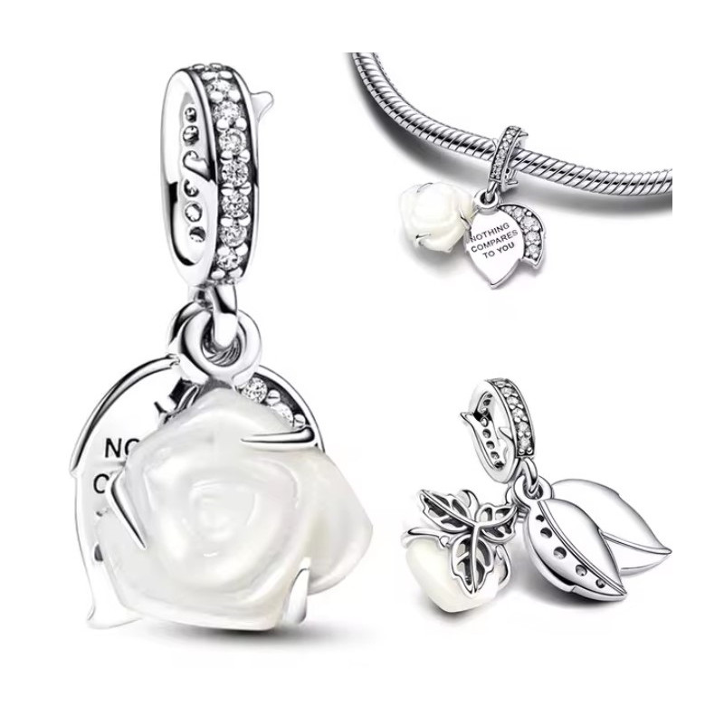 Charm fleur blanche "Rien n'est comparable à toi" argent pour bracelet