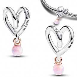 Charm ruban coeur perle rose " Il n'y a personne comme toi maman" argent pour bracelet