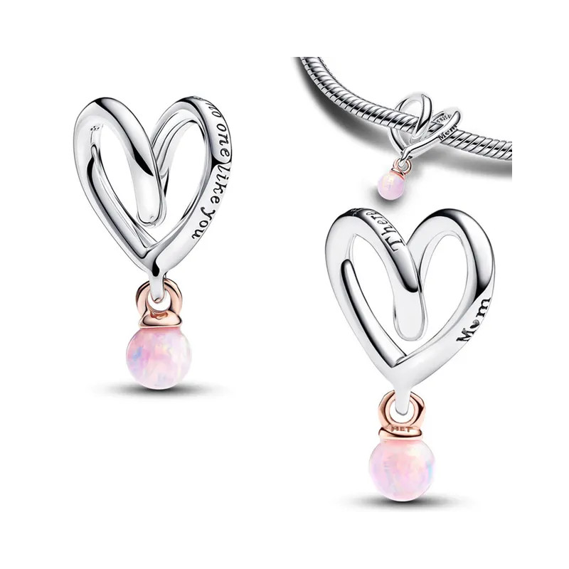 Charm ruban coeur perle rose " Il n'y a personne comme toi maman" argent pour bracelet