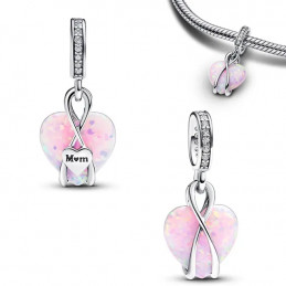 Charm coeur perle rose gravé maman argent pour bracelet