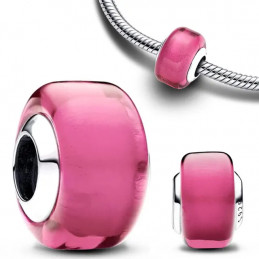 Charm séparateur murano rose lisse argent pour bracelet