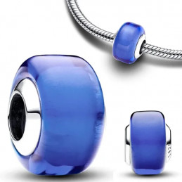 Charm séparateur murano bleu lisse argent pour bracelet