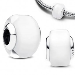 Charm séparateur murano blanc lisse argent pour bracelet