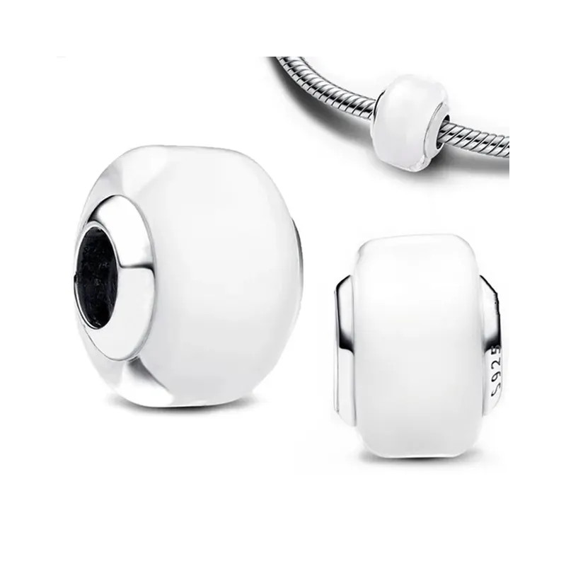 Charm séparateur murano blanc lisse argent pour bracelet Charm séparateur murano blanc lisse argent pour bracelet